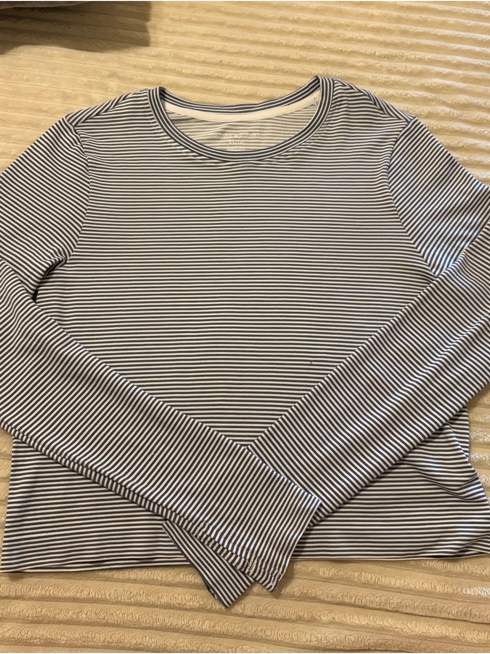 Striped Long-Sleeve Crewneck Tee - Navy & White